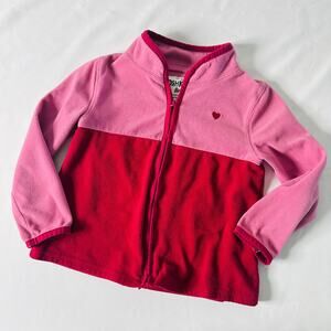 Osh Kosh Valentine's Day Heart Pink Color Block Fleece Zip-Up Sweater Sz 4T